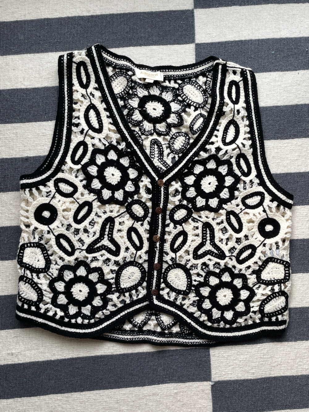 Black & White Crochet Floral Vest